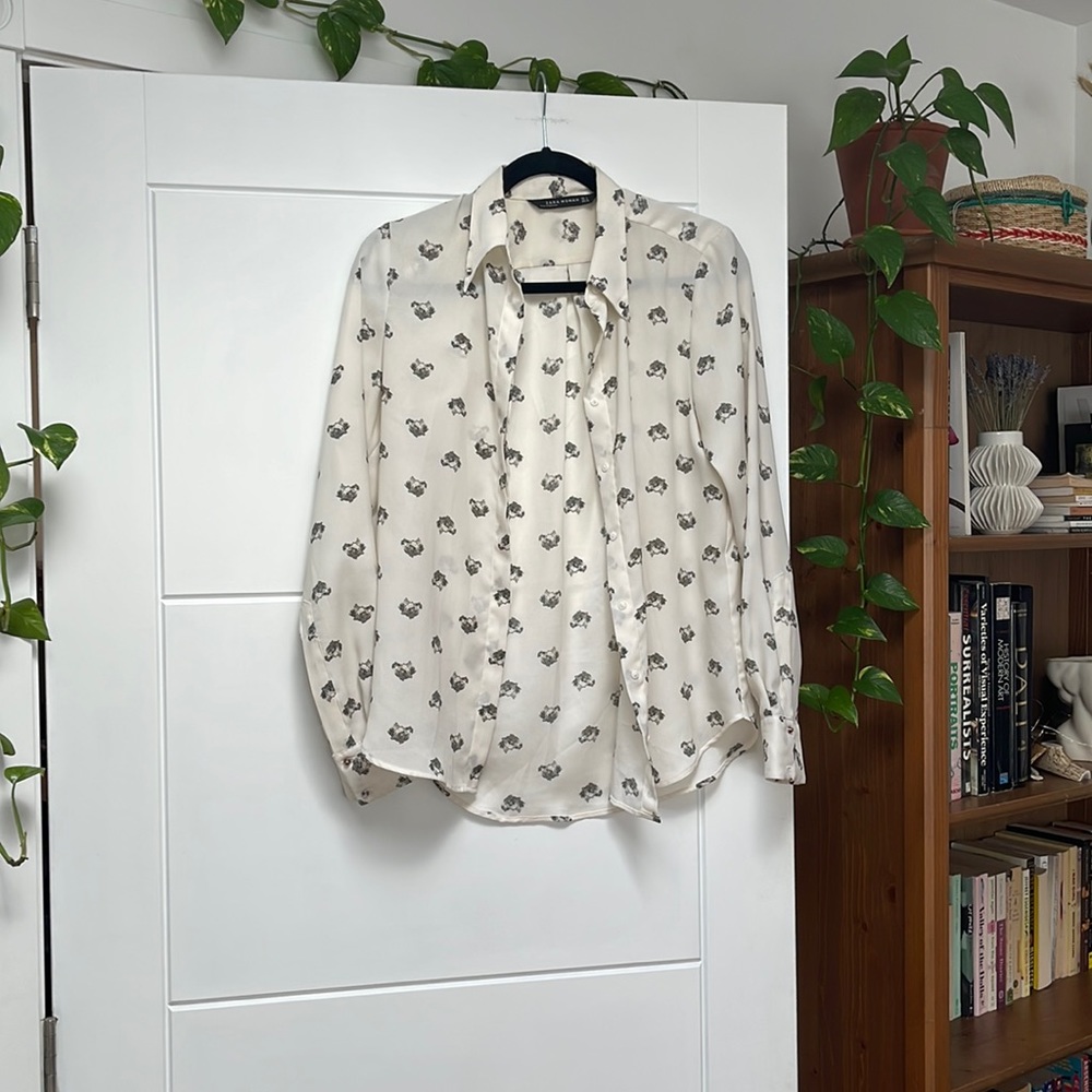 Zara cheetah blouse with studs in cream/black